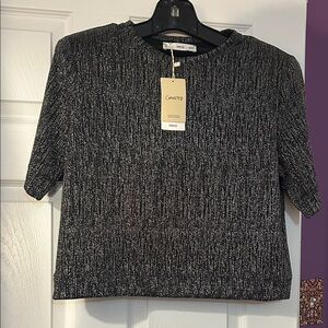 NWT Mango Textured Black and Silver Short Sleeve Top
